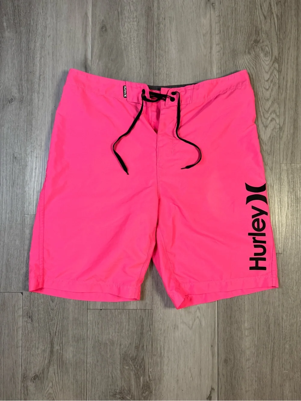 Hurley Men's Pink Board swim Shorts Size 32 Solid Logo Drawstring Back Pocket